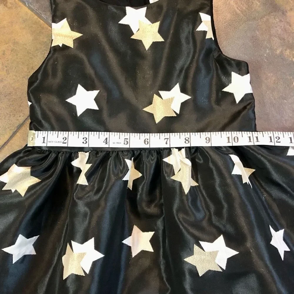Gymboree Girl’s Black Dress Silver Gold Star with Sparkles Size 5